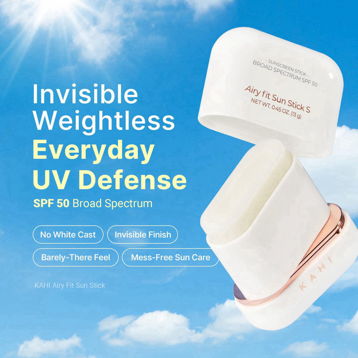 KAHI Airy Fit Sun Stick S - SPF 50+ Broad Spectrum Face Sunscreen Stick – close-up detail in Sunstick