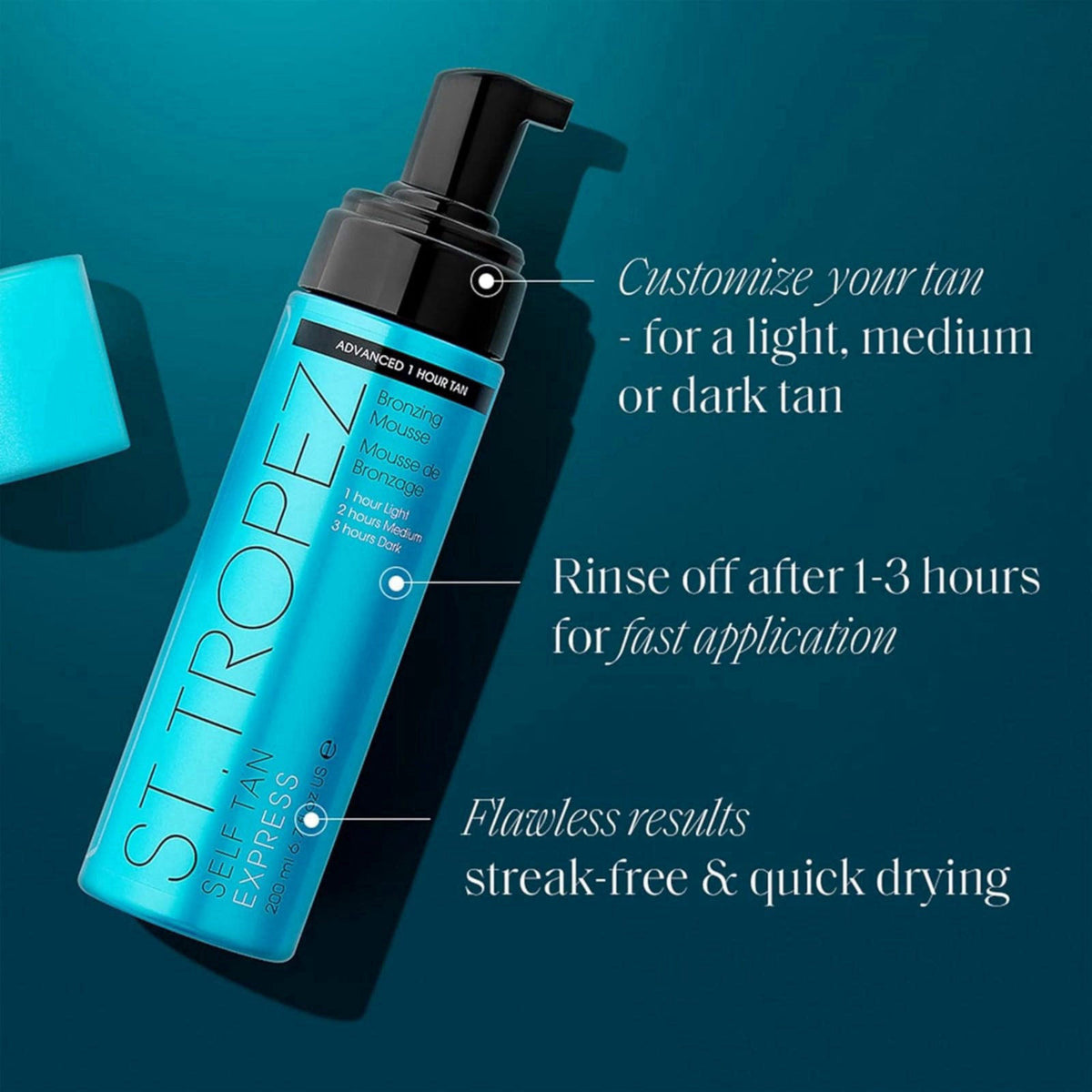 St.Tropez Self Tan Express Bronzing Mousse for Fastest Sunless Tan – packaging and label