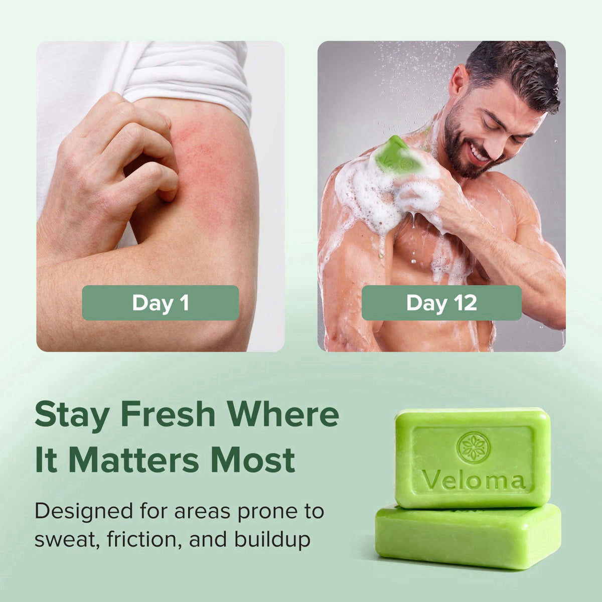 Veloma Tea Tree Oil Antifungal Soap Bar for Men and Women, Foot & Body Soap – packaging and label