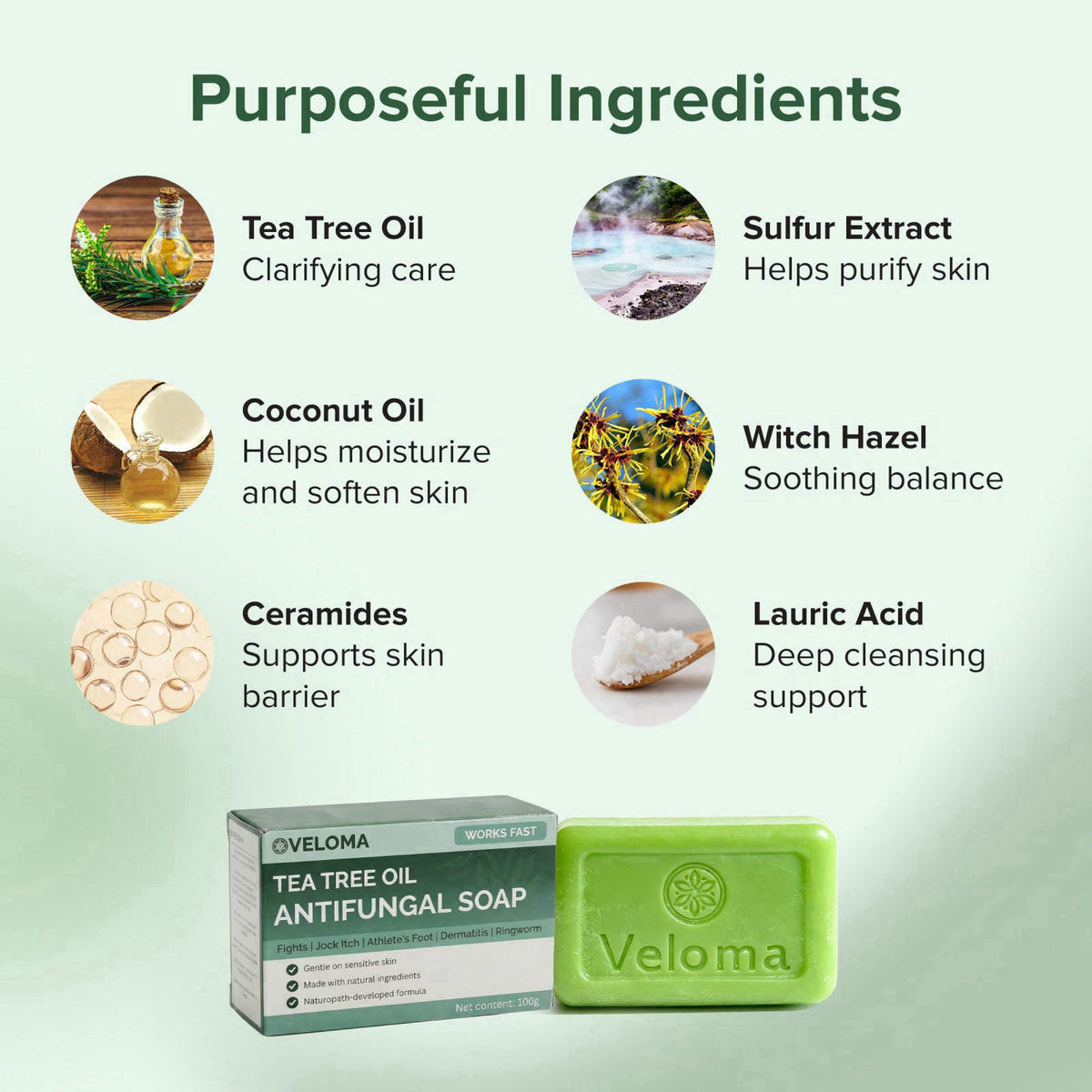 Veloma Tea Tree Oil Antifungal Soap Bar for Men and Women, Foot & Body Soap – full view