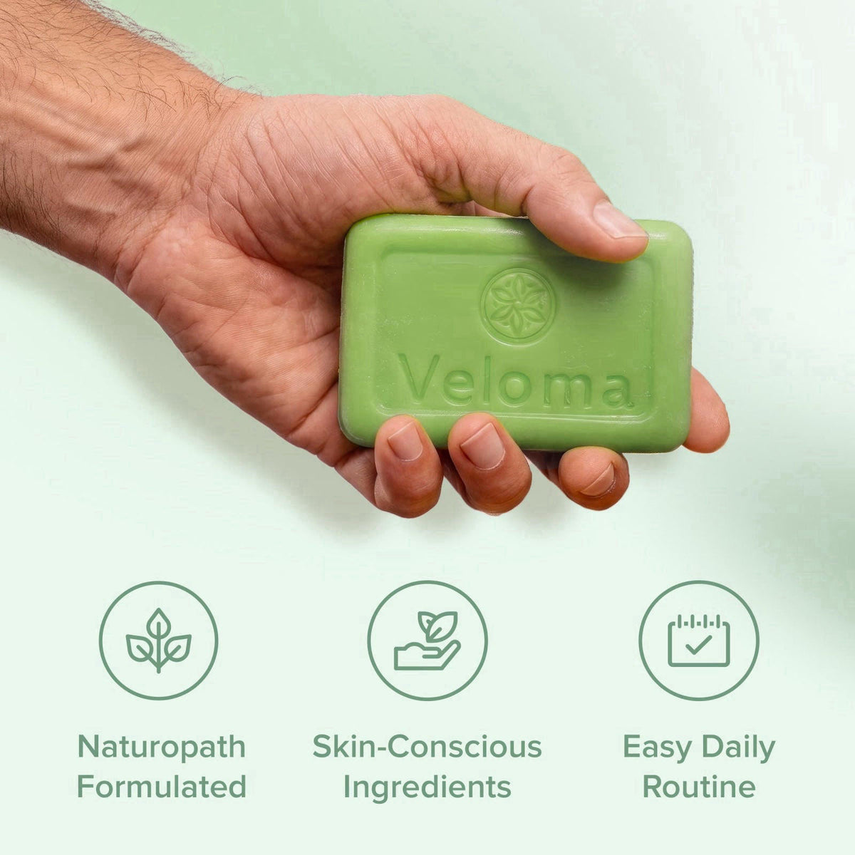Veloma Tea Tree Oil Antifungal Soap Bar for Men and Women, Foot & Body Soap – back view and specifications