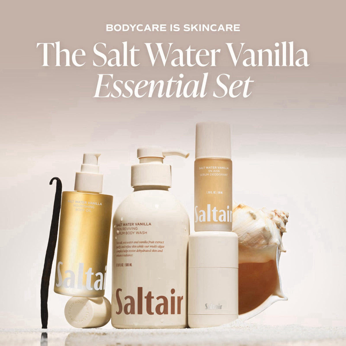 Saltair Serum Deodorant | 5% AHA Roll-On | Salt Water Vanilla, 2 Pack – close-up detail