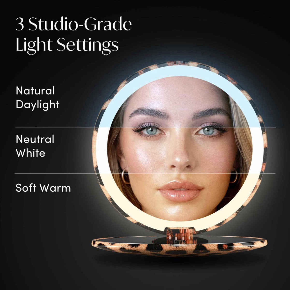 Fancii Taylor LED Lighted Travel Makeup Mirror, Rechargeable, 10x /1x Magnifying, Tru-Glow Lighting System, XL Large 5” 