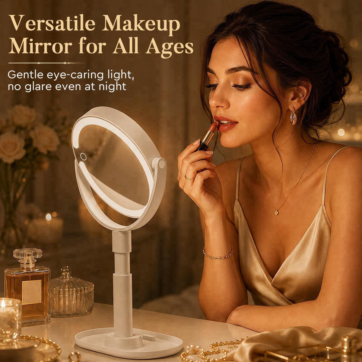 MOMOKUBA Makeup Mirror with Lights, 20X Magnifying Mirrors, Height Adjustable, Vanity Mirror with Lights Rechargeable 3 