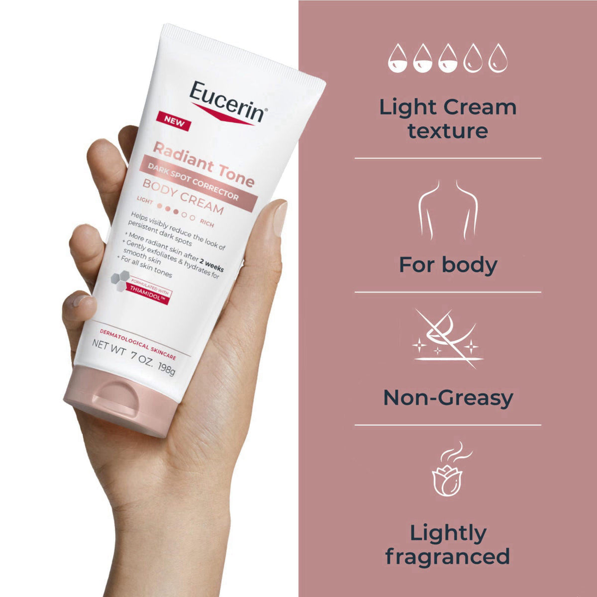 Eucerin Radiant Tone Dark Spot Corrector Body Cream, 7 OZ – packaging and label