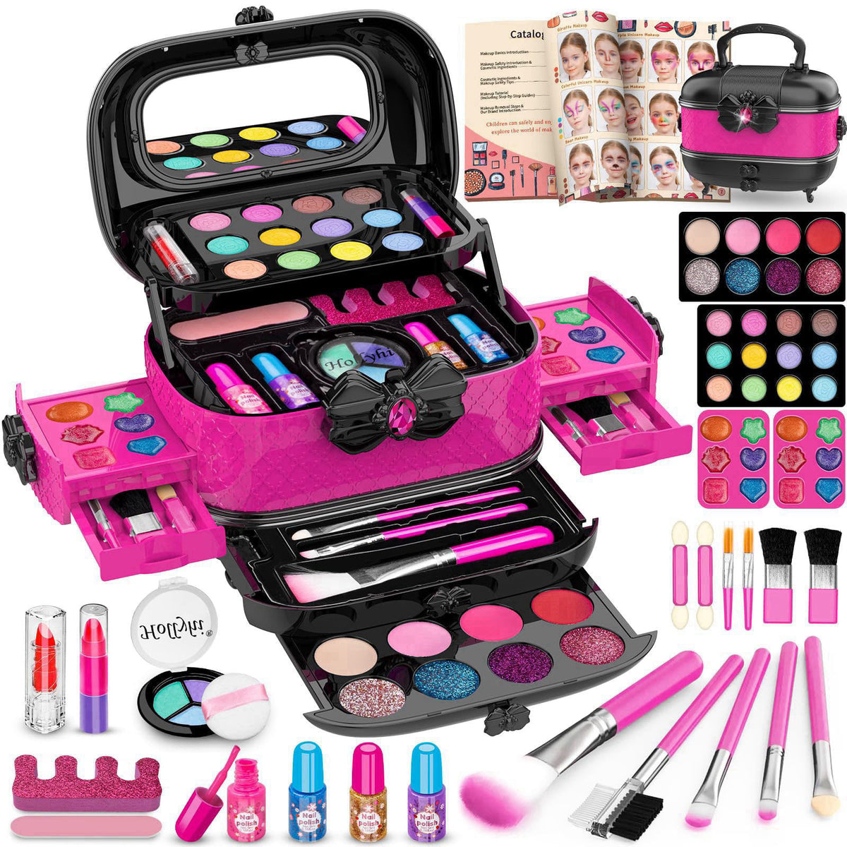 Hollyhi 58 Pcs Kids Makeup Toys Kit for Girls, Real Washable Make Up Set – product photo (Makeup)