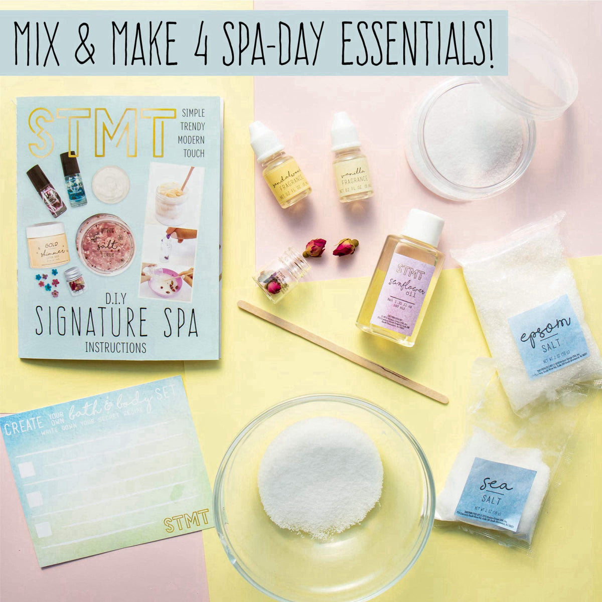 STMT DIY Signature Spa Set by Horizon Group USA, Mix & Make Your Own Spa Supplies with Salt Scrubs, Fragrances & Shimmer