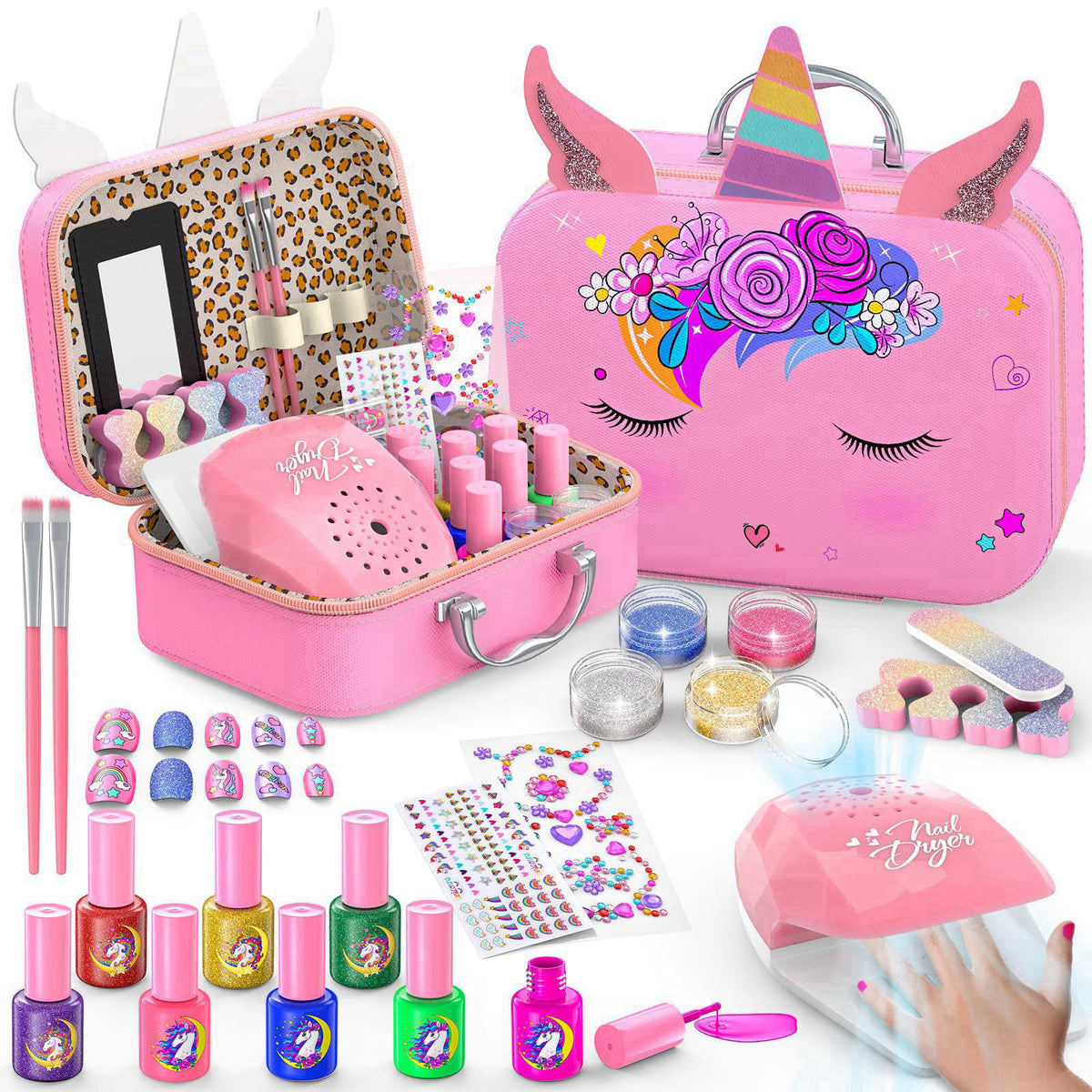 Websonaw Kids Nail Polish Set for Girls, Non-Toxic Quick Dry Nail Art Salon Kit with Nail Dryer and Peelable Nail Polish