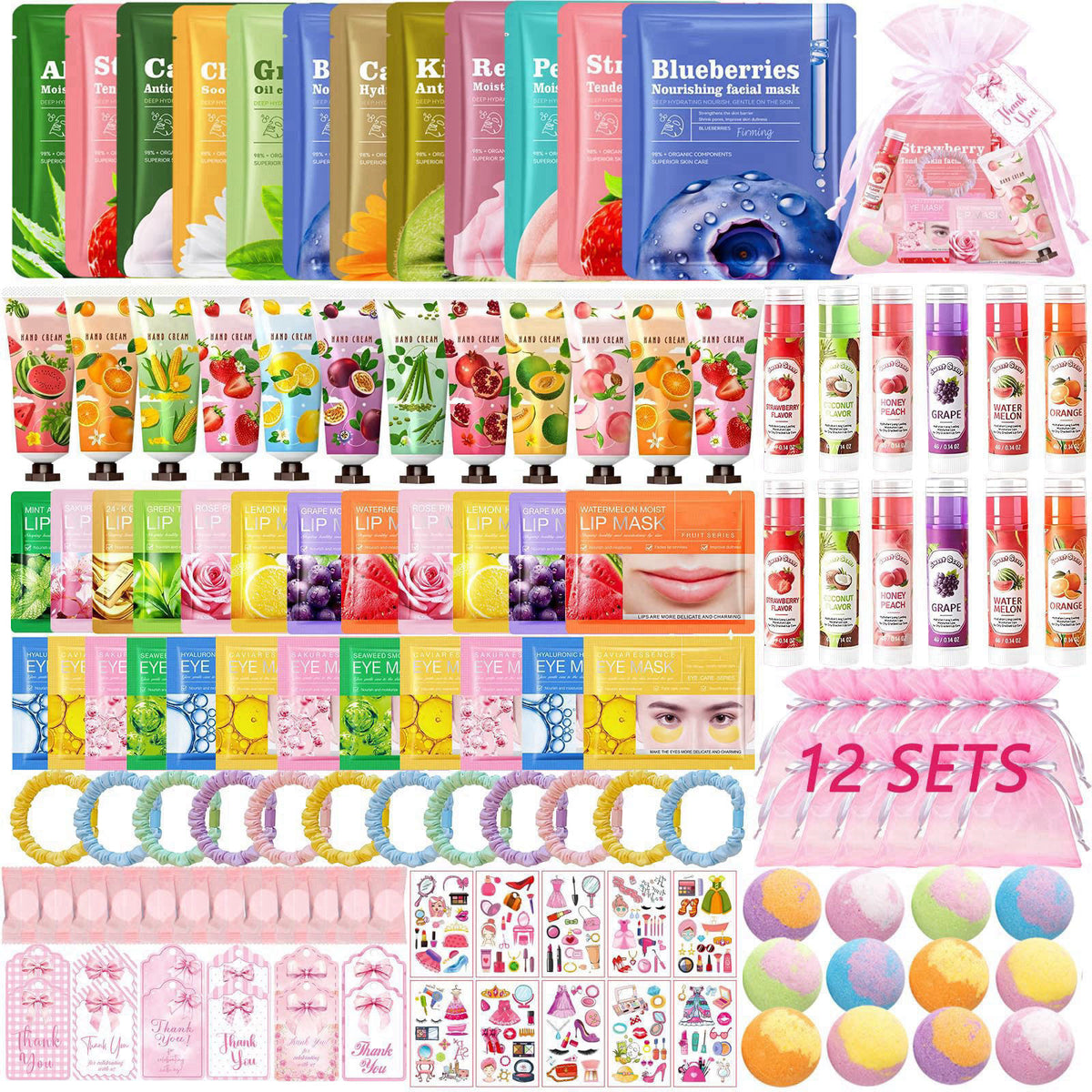 SSGP 132 PCS Spa Party Supplies for Girls,Spa Party Favors Include Face Masks Skincare, Lip Balm, Under Eye Patches, Foo