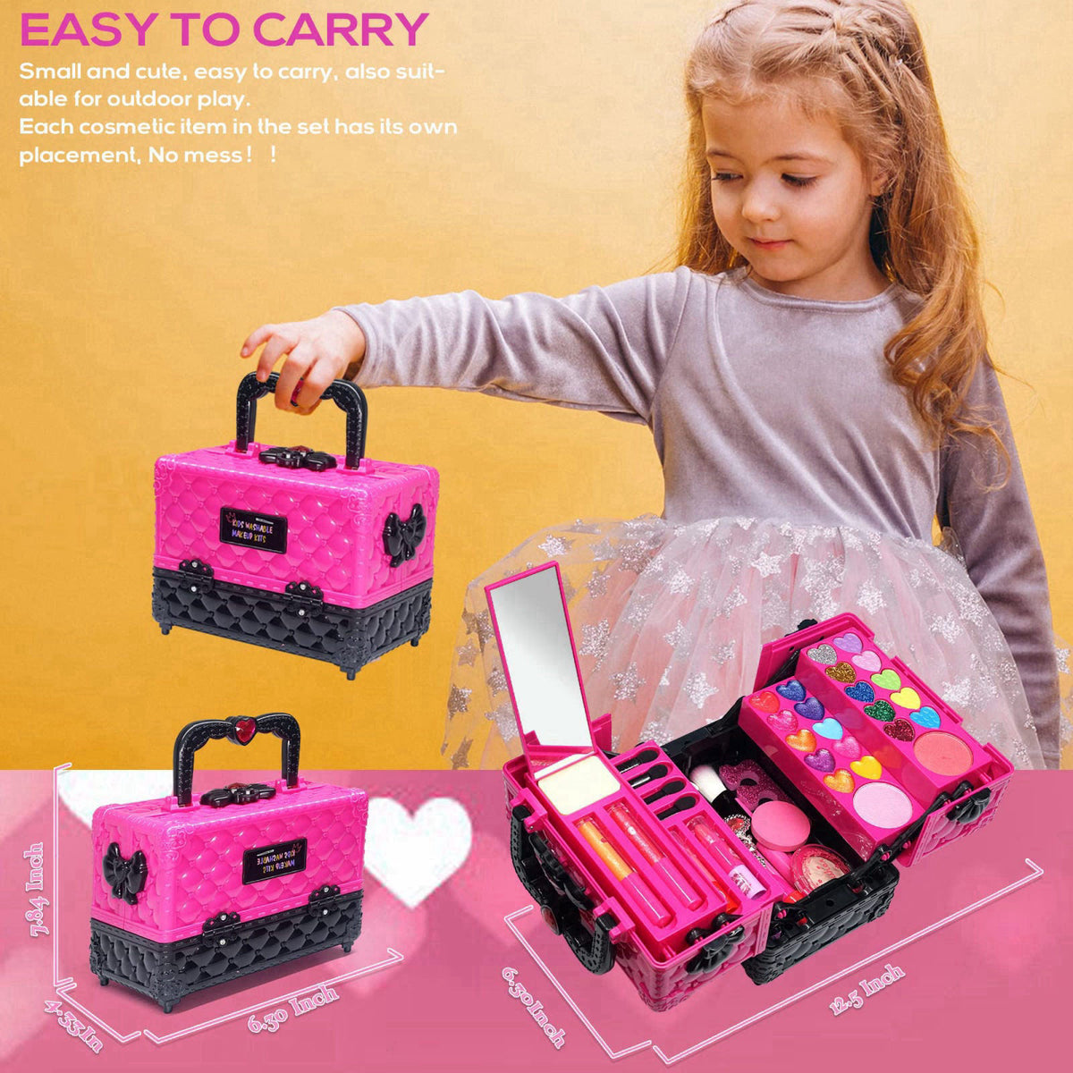 Amerrly 52 PCS Kids Makeup Kit, Safe and Washable Makeup for Kids Princess Toys – close-up detail in Makeup-palette-l-ro