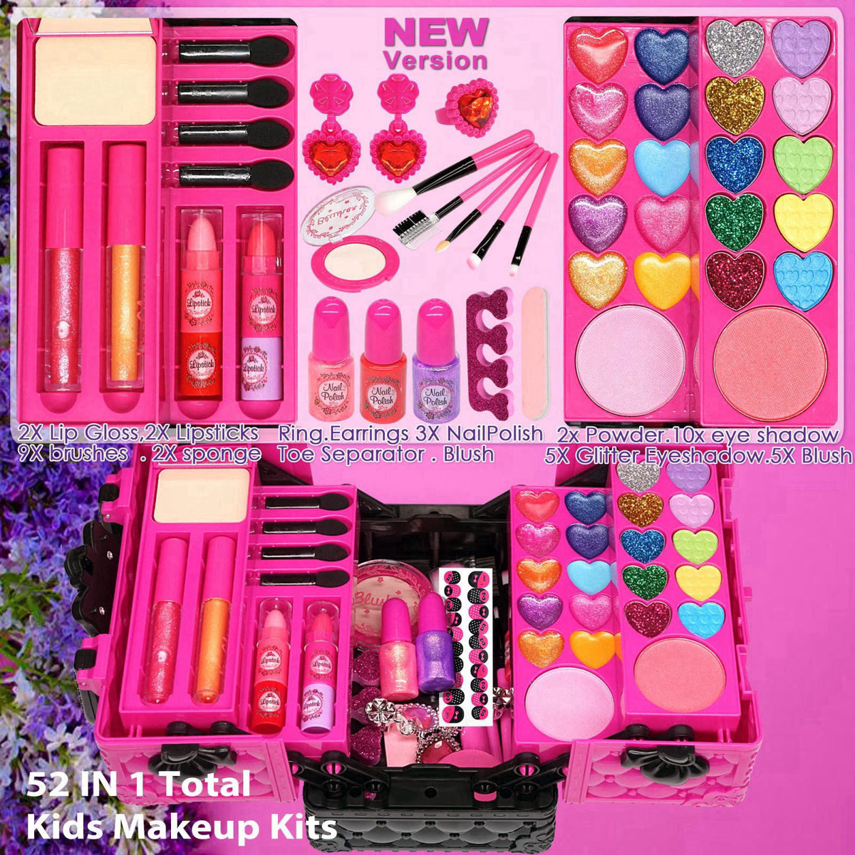 Amerrly 52 PCS Kids Makeup Kit, Safe and Washable Makeup for Kids Princess Toys – packaging and label
