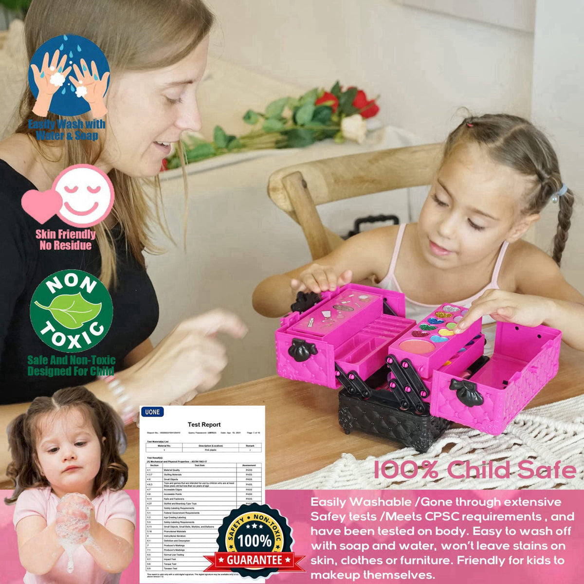 Amerrly 52 PCS Kids Makeup Kit, Safe and Washable Makeup for Kids Princess Toys – full view, size Child-size