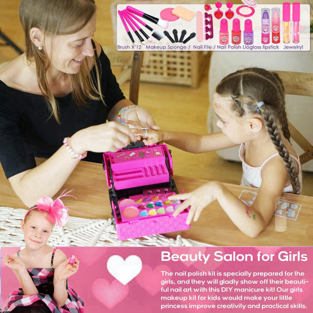 Amerrly 52 PCS Kids Makeup Kit, Safe and Washable Makeup for Kids Princess Toys – alternate angle