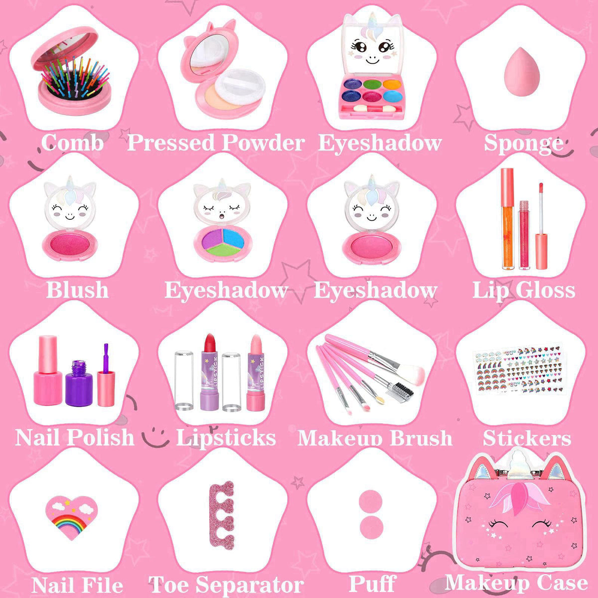 Heaning Real Kids Makeup Girl Toys - Safe / Non-Toxic / Washable – back view and specifications