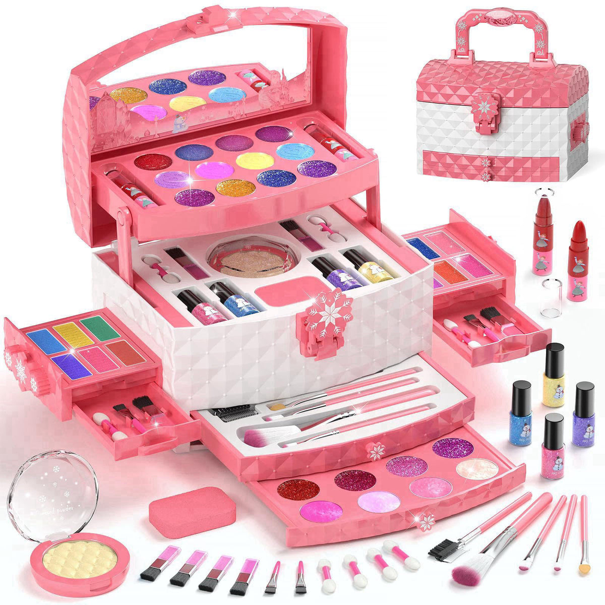PERRYHOME Kids Makeup Set for Girl 56 Pcs Washable Real Cosmetic, Non-Toxic Frozen Toys Toddler Makeup Kit, 2026 New CPF