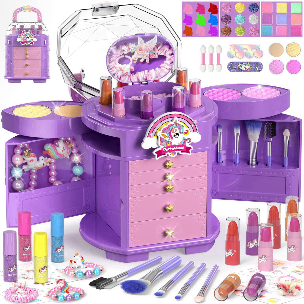 PERRYHOME 63 Pcs Kids Makeup Set for Girls, Washable Real Cosmetic Toddler Makeup Kit – product photo (Makeup)
