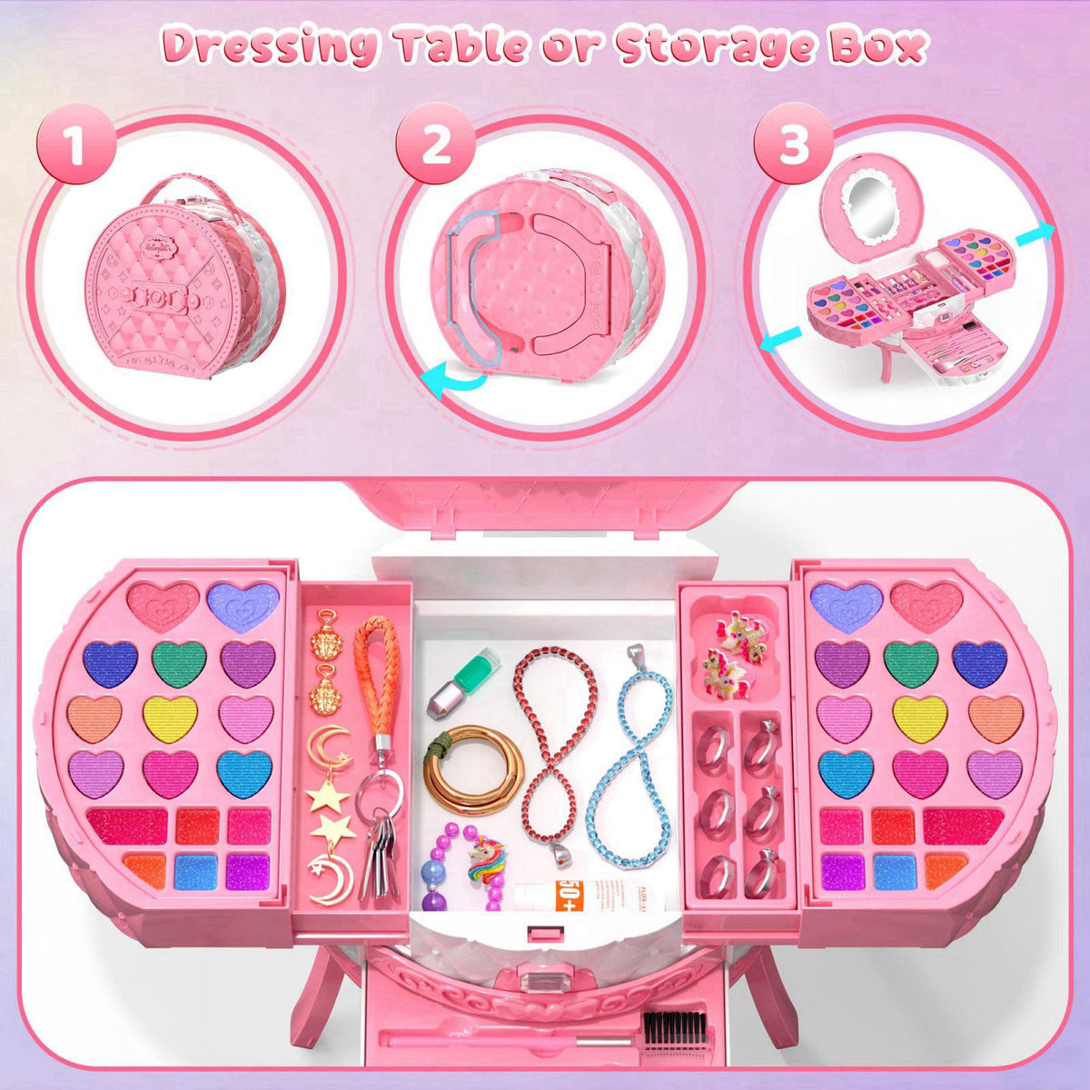 PERRYHOME 59 Pcs Kids Makeup Kit for Girls, Washable Real Cosmetic, Kids Nail Polish – alternate angle