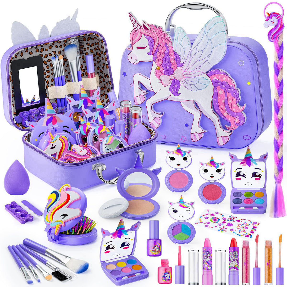 Beayuck Kids Makeup Kit for Girls - Girls Makeup Kit Toys, Real Washable Cosmetic Set with Storage Case, Kids Play Makeu