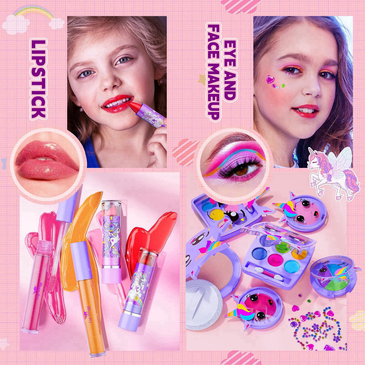 Beayuck Kids Makeup Kit for Girls - Girls Makeup Kit Toys, Real Washable Cosmetic Set with Storage Case, Kids Play Makeu