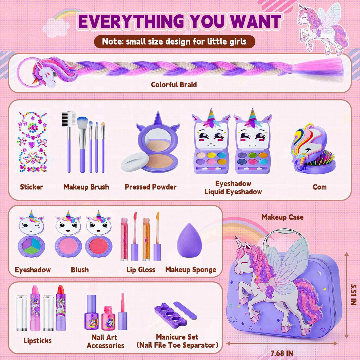 Beayuck Kids Makeup Kit for Girls - Girls Makeup Kit Toys, Real Washable Cosmetic Set with Storage Case, Kids Play Makeu