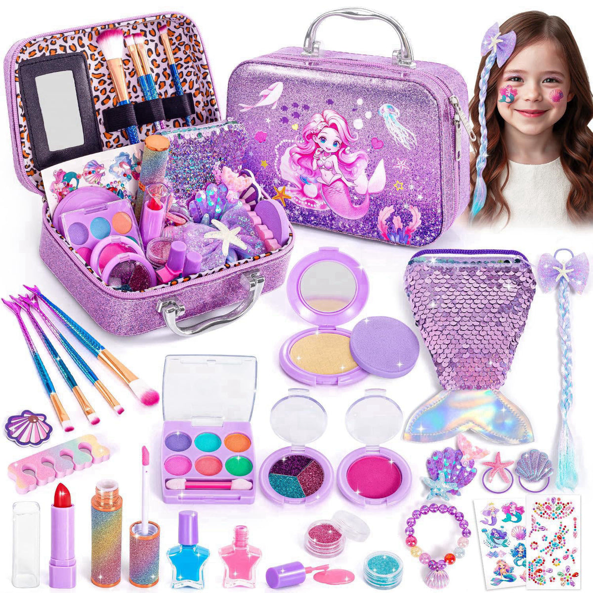 Hohosunlar Kids Makeup Set for Girl Toys, Mermaid Birthday Gift 3 4 5 6 7 8 – product photo (Makeup)