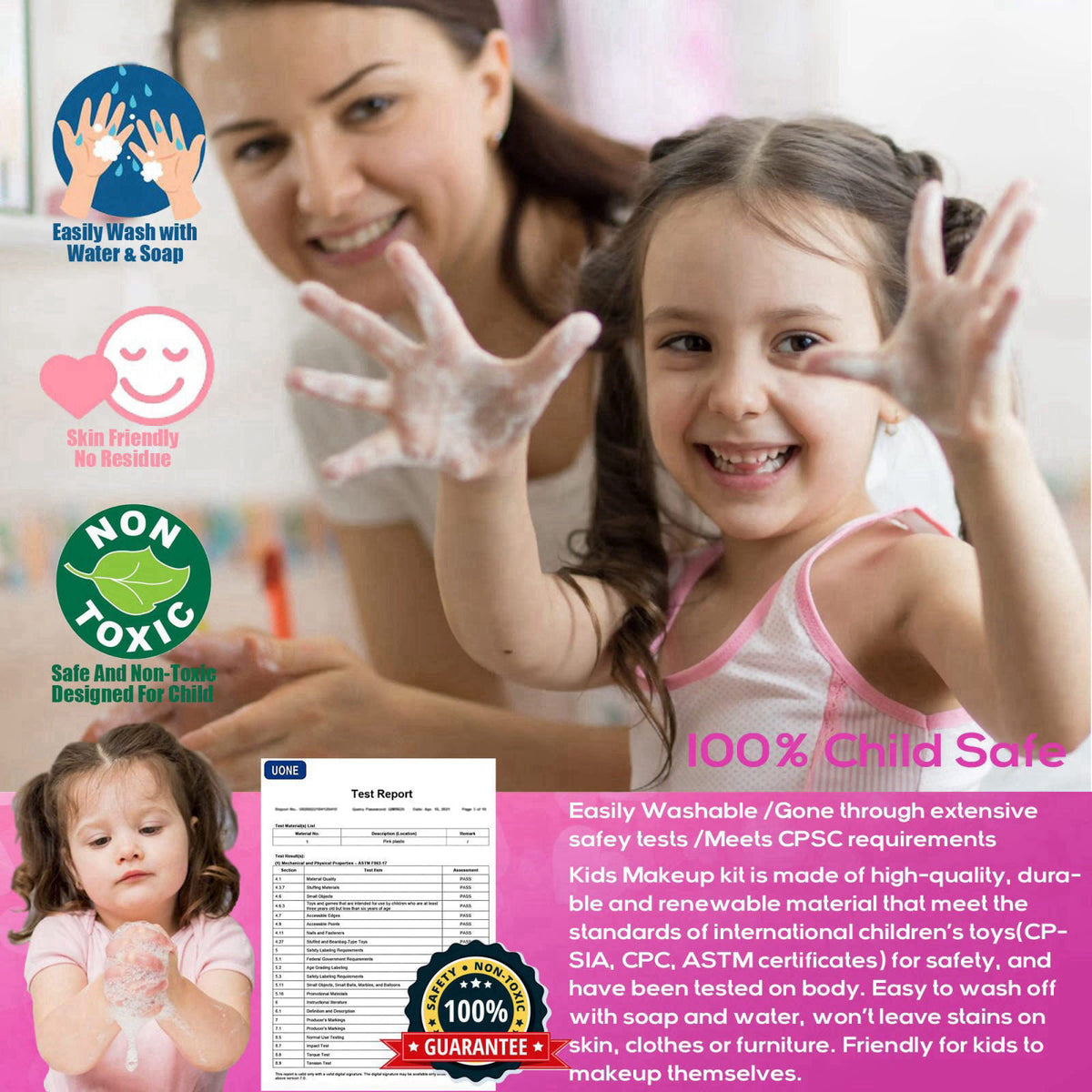 HERAPFANN Kids Makeup Kit for Girls - Washable Pretend Play Make‑Up Cosmetic Toy Set – full view, size Makeup Pink