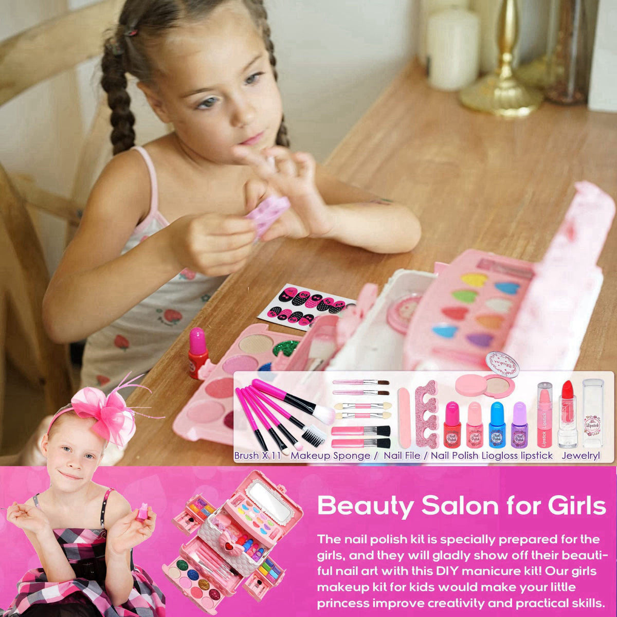 HERAPFANN Kids Makeup Kit for Girls - Washable Pretend Play Make‑Up Cosmetic Toy Set – alternate angle