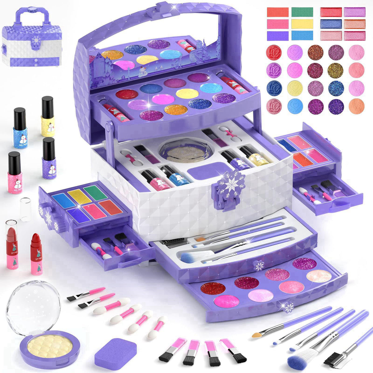 GirlsHome 57 Pcs Kids Makeup Kit for Girls,Washable Real Cosmetic Toddler Makeup Set – Frozen Purple, Plastic, child-siz
