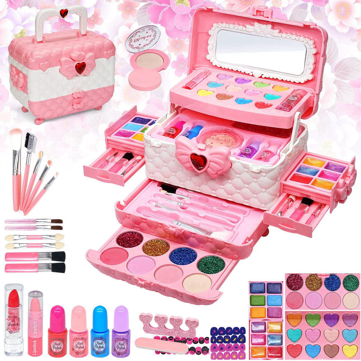 Mrabbitoo Kids Makeup Set for Girls -Washable Princess Toys, Birthday Gifts Age 4‑12 – Kids Makeup Pink, Acrylonitrile B