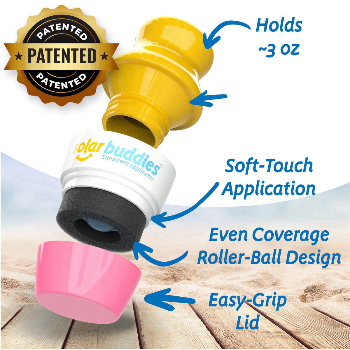 Solar Buddies Grab & Go Travel Bundle - Single Pink - Empty Refillable Applicator with Carabiner Clip & Brush - Roll-On 