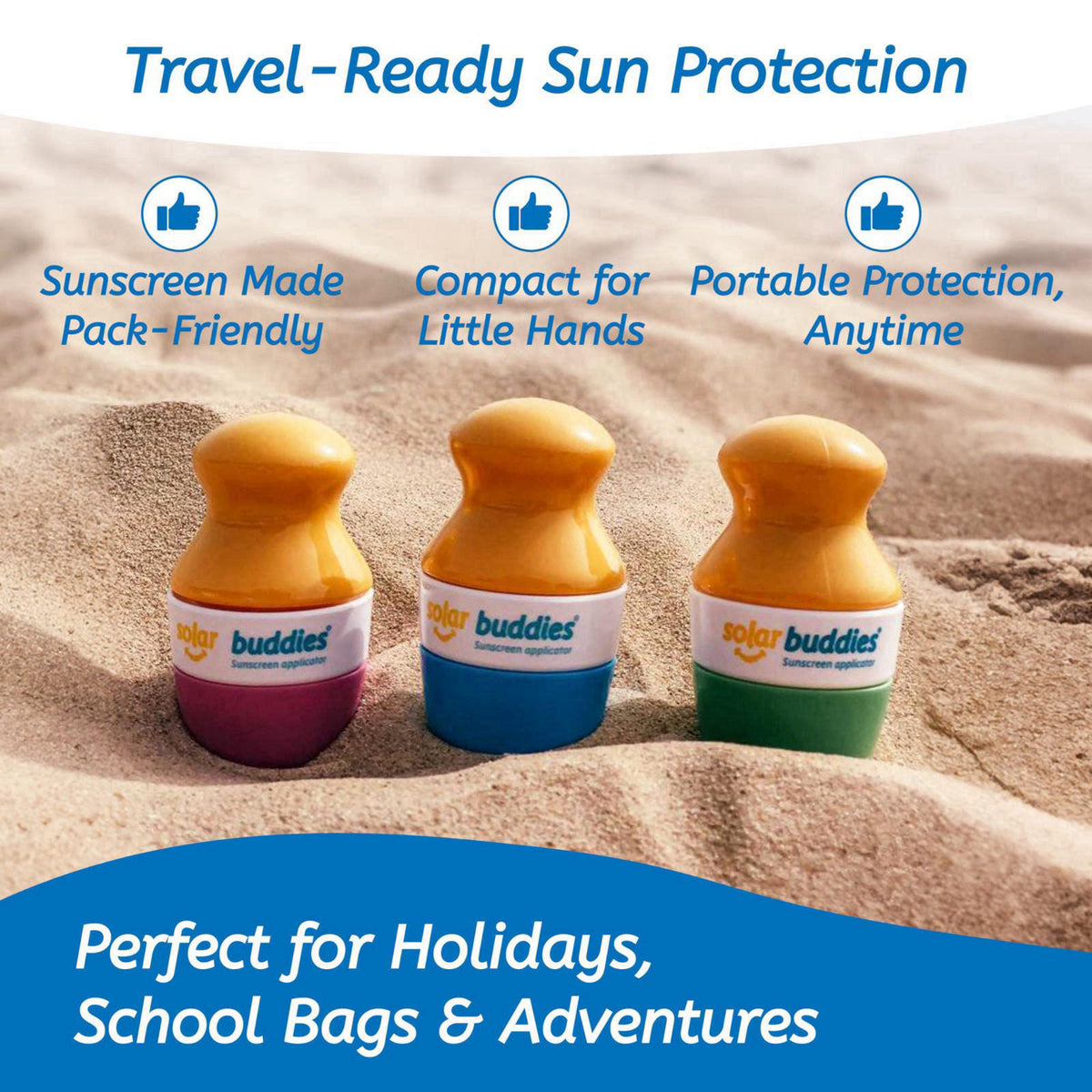 Solar Buddies Grab & Go Travel Bundle - Single Pink - Empty Refillable Applicator with Carabiner Clip & Brush - Roll-On 