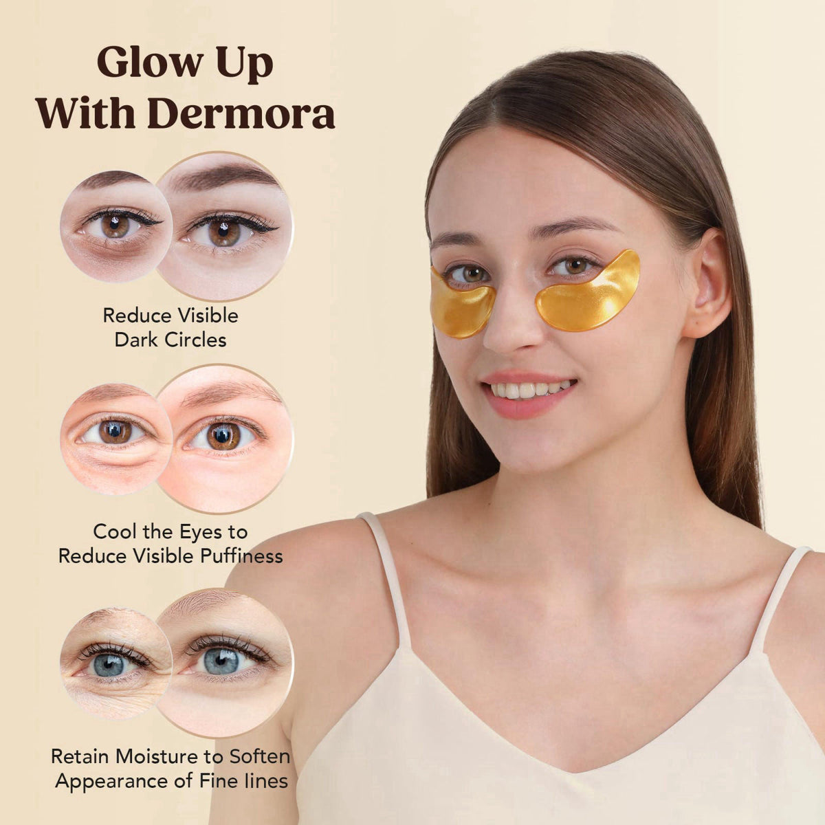 DERMORA Golden Glow Under Eye Patches - 100 Pairs Individually Packed – product photo (Masks)