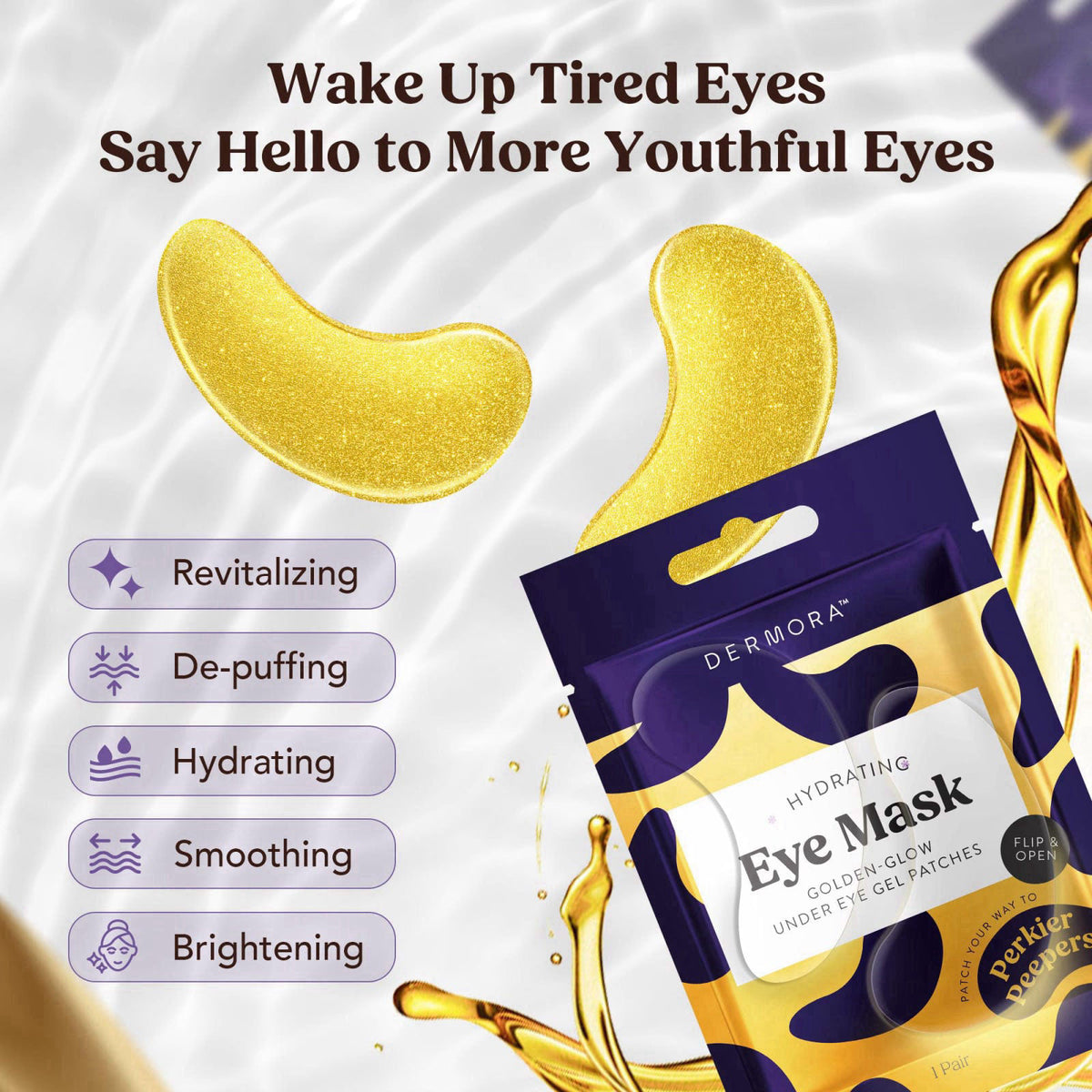 DERMORA Golden Glow Under Eye Patches - 100 Pairs Individually Packed – full view