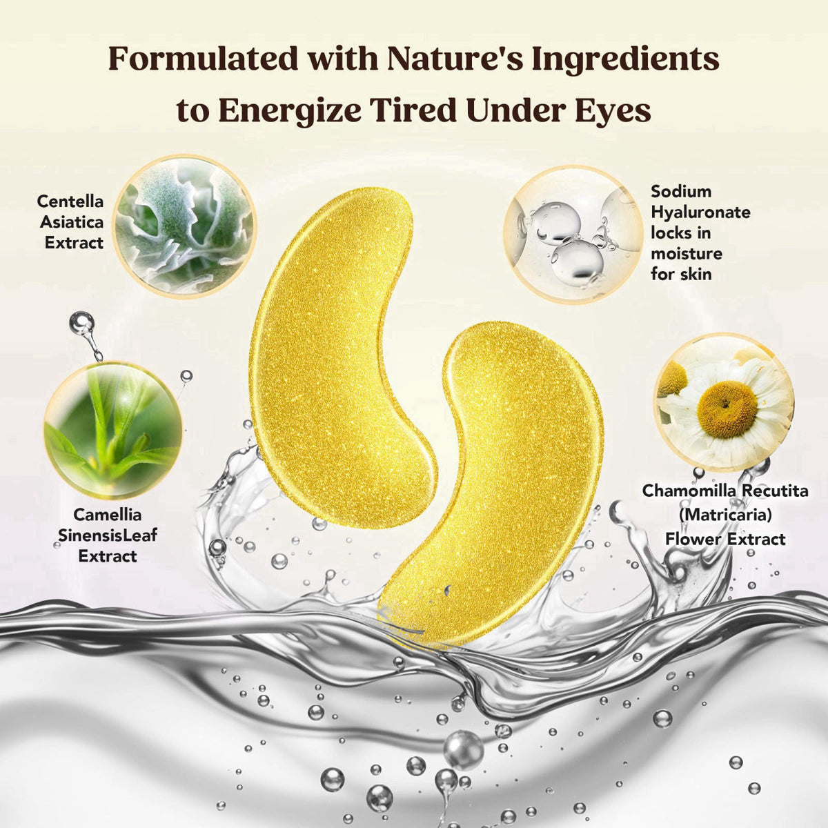 DERMORA Golden Glow Under Eye Patches - 100 Pairs Individually Packed – back view and specifications