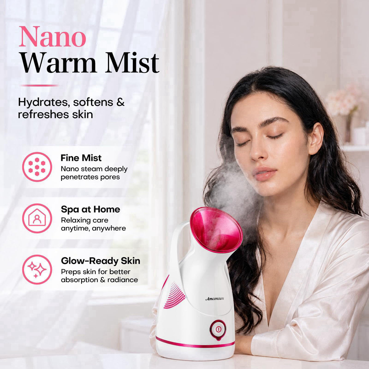 Amconsure Facial Steamer - Nano Ionic Face Steamer Warm Mist Steamer for Home Sauna SPA, Humidifier for Face Steamer for
