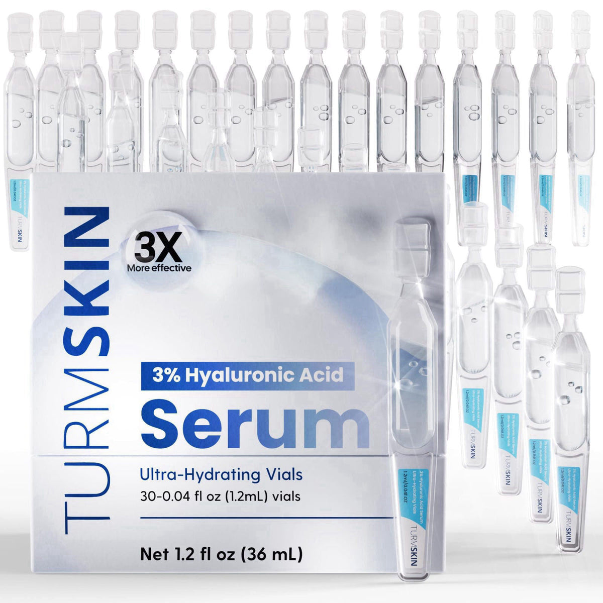 TURMSKIN® Hyaluronic Acid Serum Ampoules [ULTRA HYDRATING VIALS] - 3% Hyaluron Booster for Glass Skin & Anti Aging - 24 