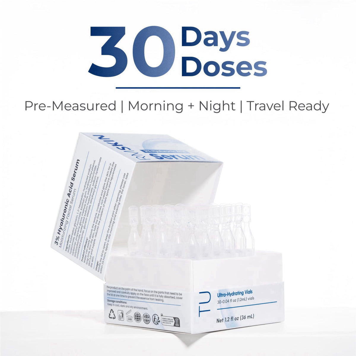 TURMSKIN® Hyaluronic Acid Serum Ampoules [ULTRA HYDRATING VIALS] - 3% Hyaluron Booster for Glass Skin & Anti Aging - 24 
