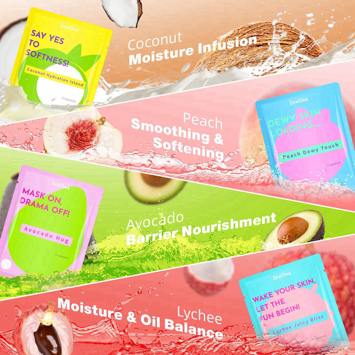 ZealSea EWG Face Masks Skincare Set, 21 Pack Spa Party Gifts for Teen Girls – back view and specifications
