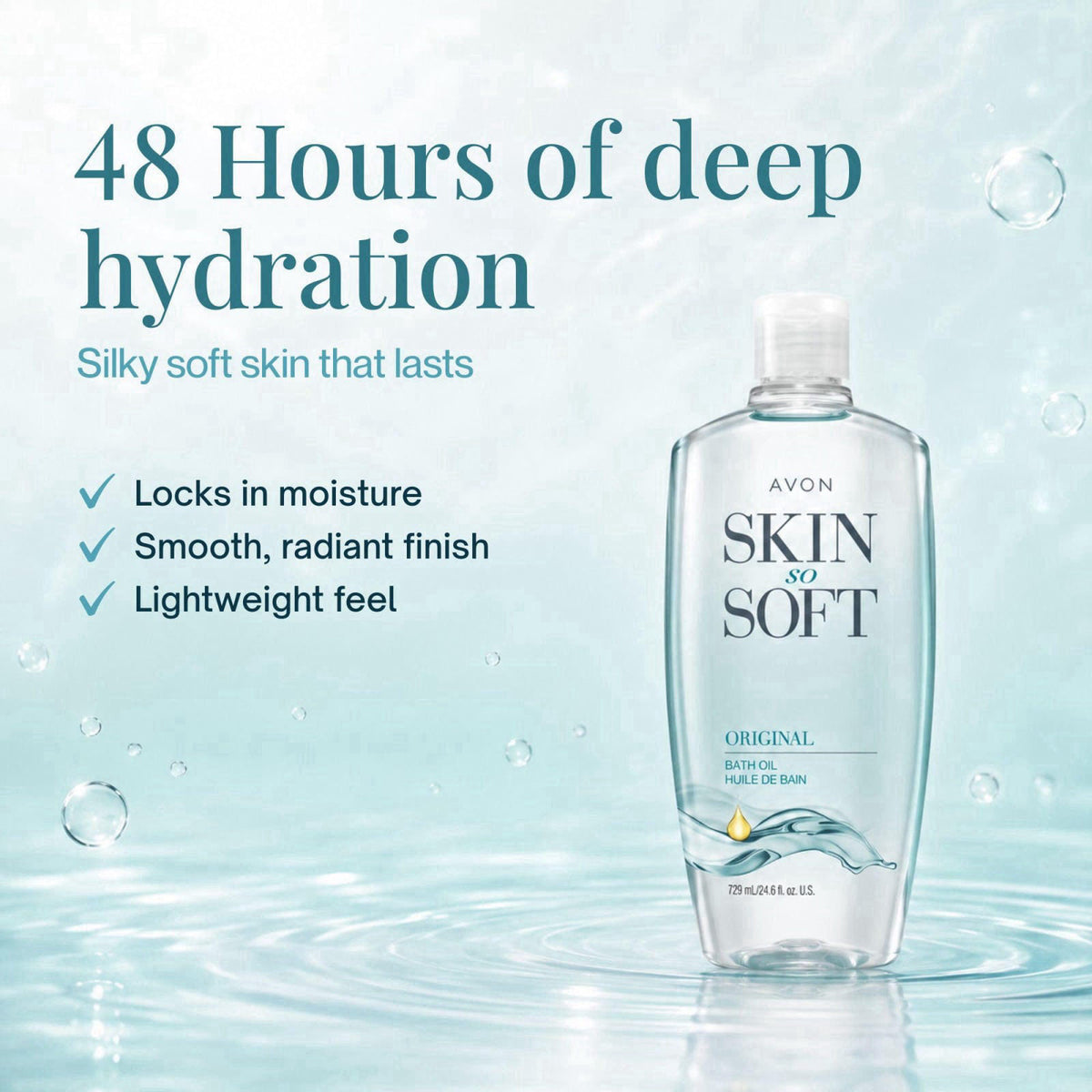 AVON Skin So Soft Original Bath Oil - 24.6 oz - Moisturizing Body Oil – close-up detail