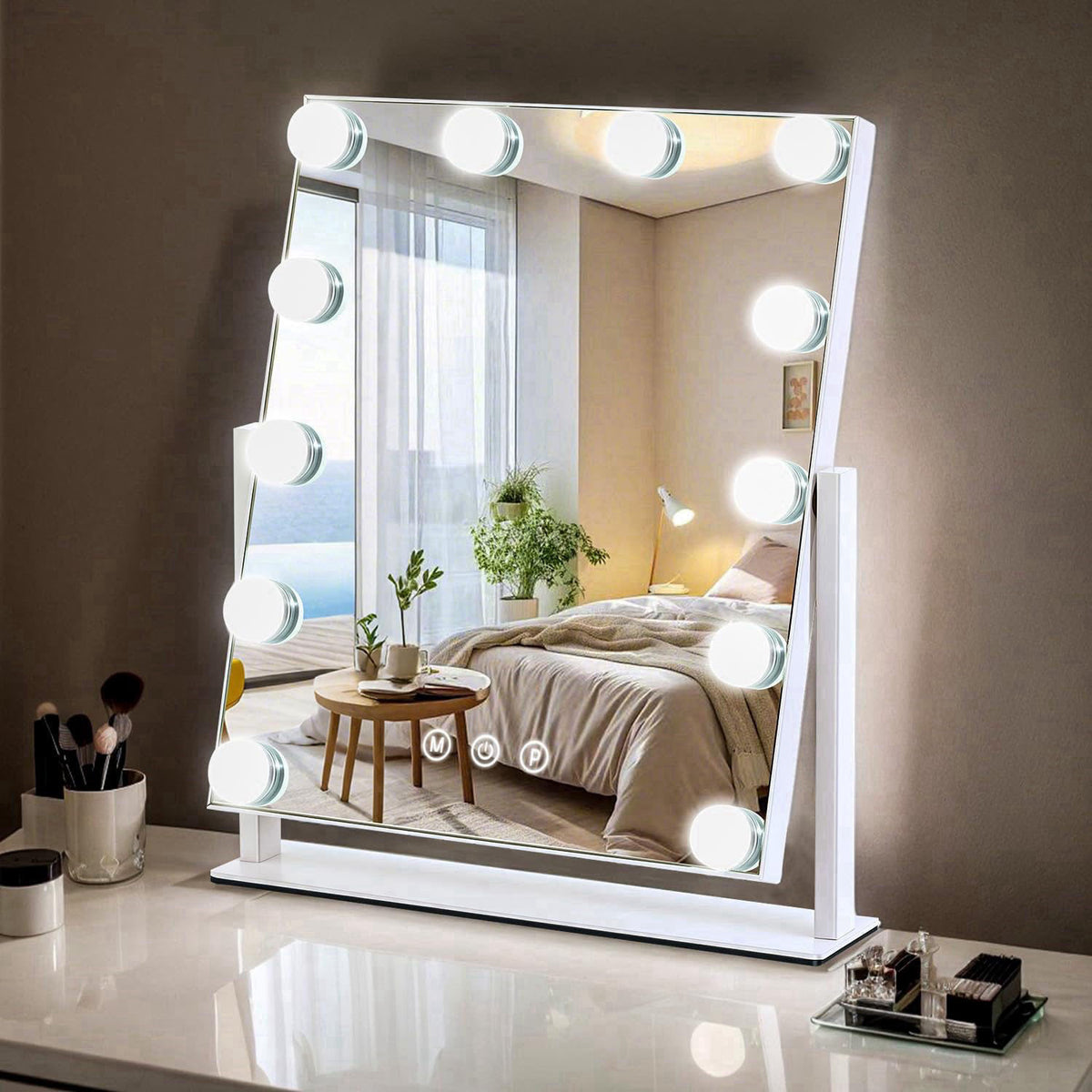 ZBOCAI Vanity Mirror with Lights, 13'' x 11'' Lighted Makeup Mirror for Desk, Hollywood Mirror with 12 Dimmable Bulbs, 3