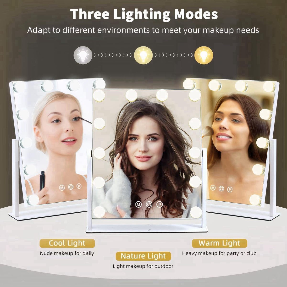 ZBOCAI Vanity Mirror with Lights, 13'' x 11'' Lighted Makeup Mirror for Desk, Hollywood Mirror with 12 Dimmable Bulbs, 3