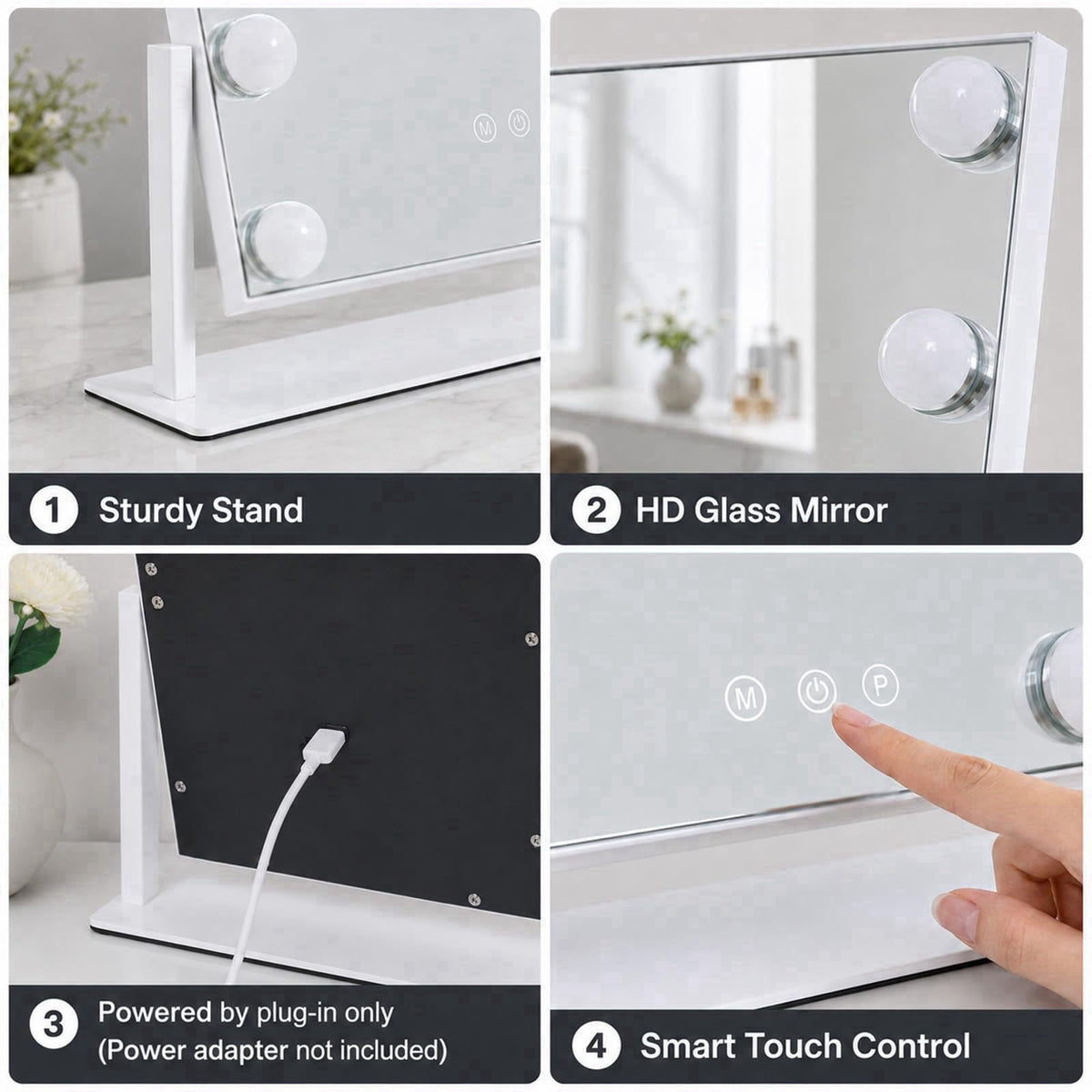 ZBOCAI Vanity Mirror with Lights, 13'' x 11'' Lighted Makeup Mirror for Desk, Hollywood Mirror with 12 Dimmable Bulbs, 3