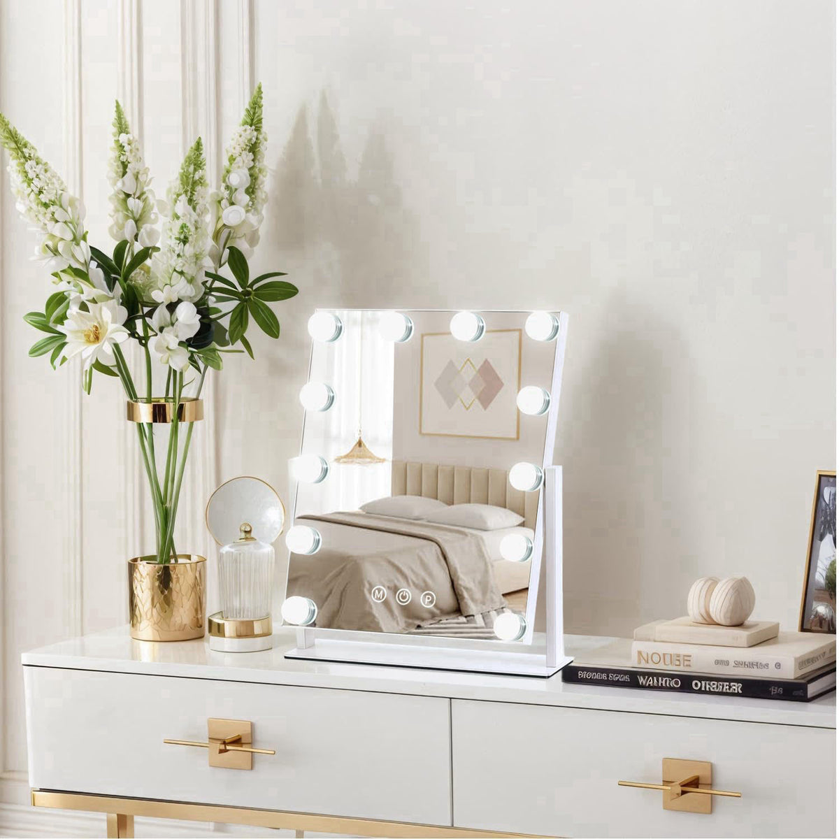 ZBOCAI Vanity Mirror with Lights, 13'' x 11'' Lighted Makeup Mirror for Desk, Hollywood Mirror with 12 Dimmable Bulbs, 3