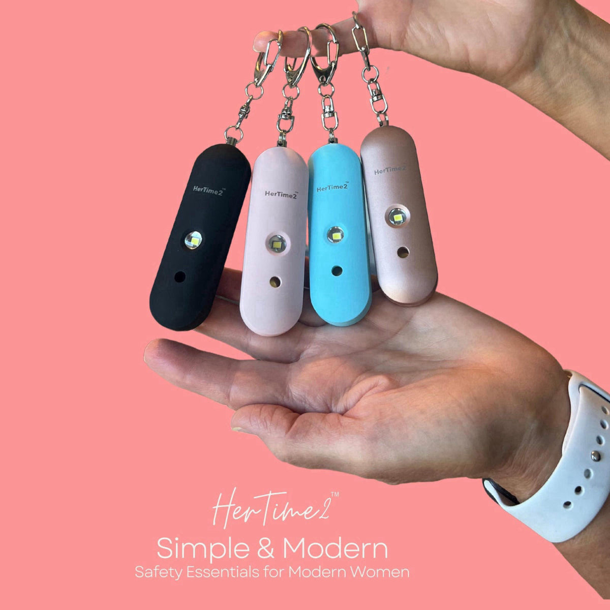 HerTime2 Personal Safety Alarm for Women - Loud Self Defense Siren, Waterproof Keychain with Strobe Light - Battery Powe