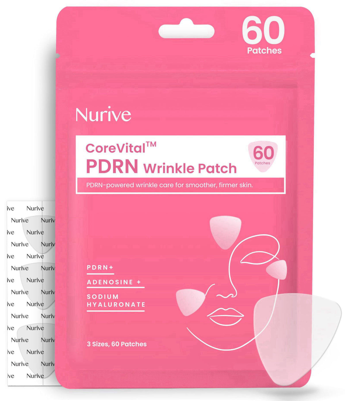 NURIVE PDRN Collagen Wrinkle Patches for Face 60 Count Lifting – product photo (Treatments &amp; Masks)