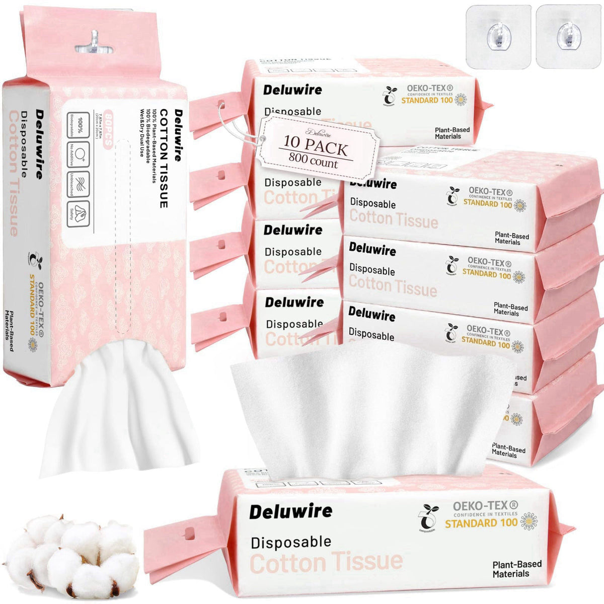 Deluwire Disposable Face Towels for All Skin, 800 Count (Pack of 10) – product photo (Cloths &amp; Towelettes)