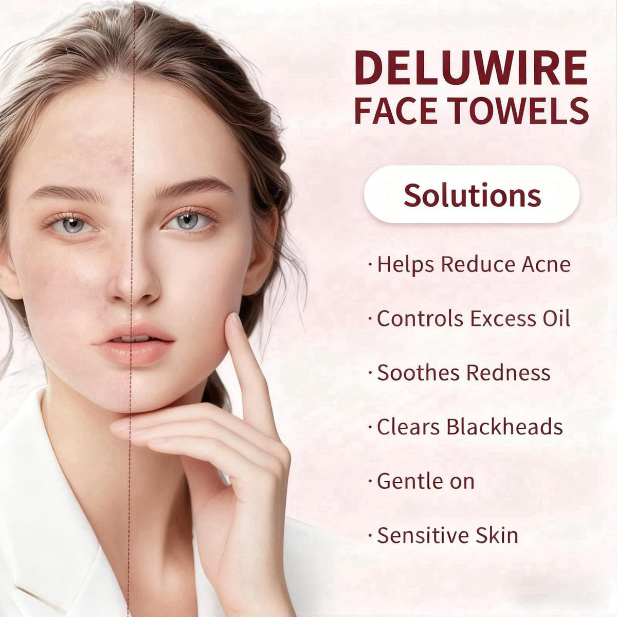 Deluwire Disposable Face Towels for All Skin, 800 Count (Pack of 10) – packaging and label