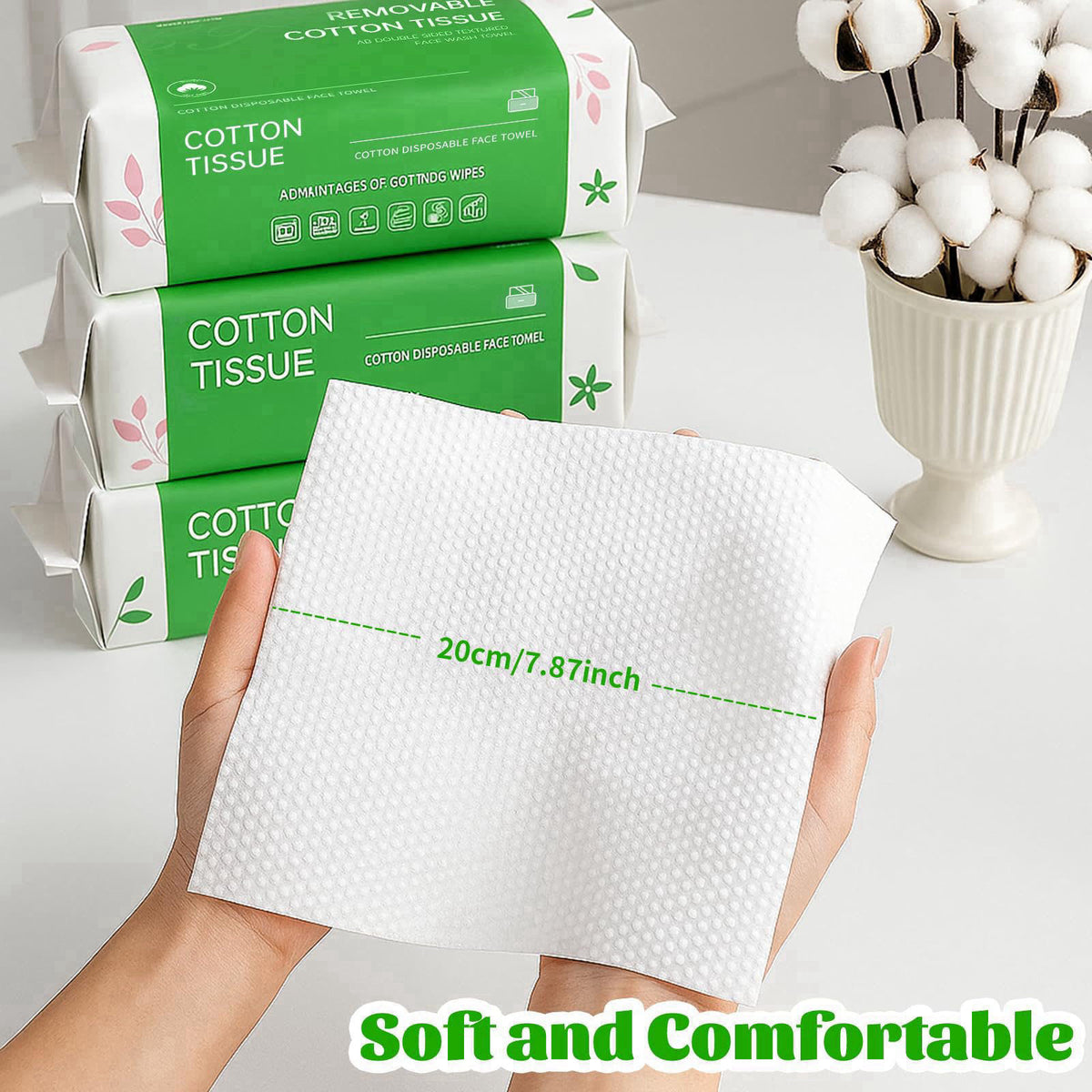 BFHKXW Disposable Face Towels 100 Count, Biodegradable Facial Towels for Sensitive Skin, Ultra Soft & Thick Face Cloth, 