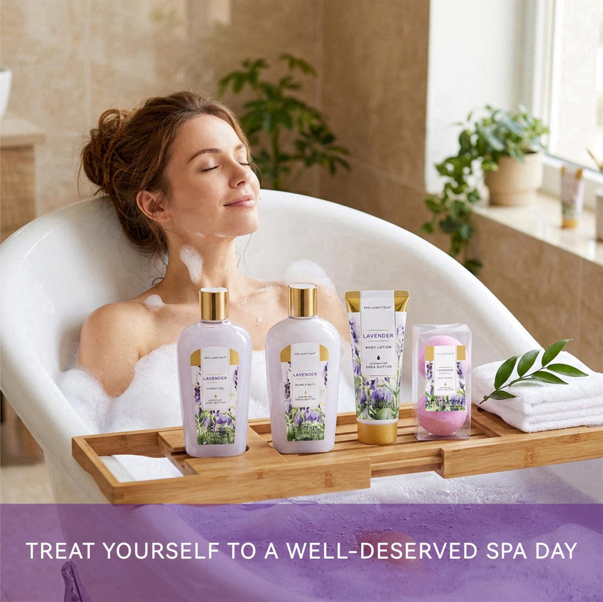 spa luxetique Spa Gift Baskets for Women, 8PCS Lavender Bath and Body Set – alternate angle
