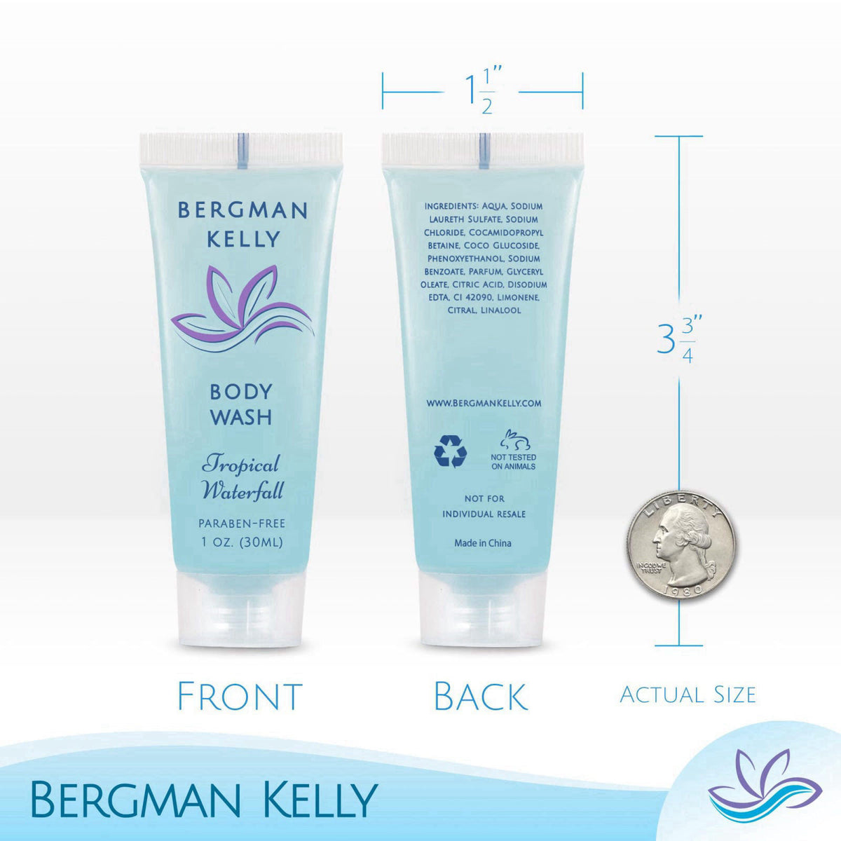 BERGMAN KELLY - Travel Size Body Wash - 1 fl oz, 100 PK, Tropical Waterfall – packaging and label